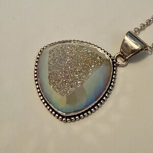 BG Jewelry 925 Sterling Silver Druzy Pendant Necklace • India Statement NWT 💫